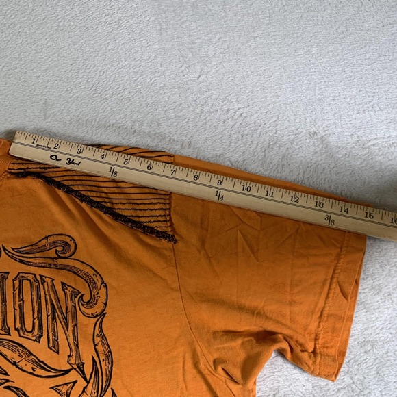 Affliction Shirt Mens XL Orange Tribal Graphic Biker Tee Short Sleeve Crewneck - Picture 8 of 9